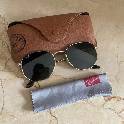 Lunettes de Soleil Hexagonales RB Unisexe avec Protection UV400 + Étui en Cuir Synthétique